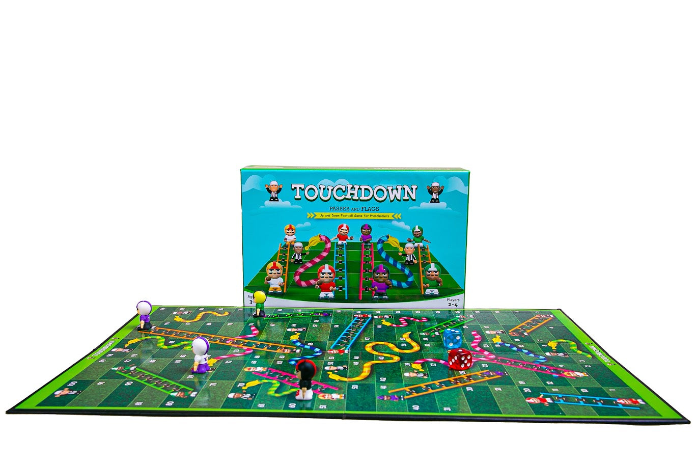 Touchdown - Passes & Flags Board Game | 2 to 4 Players | Preschool Classroom Games | Ages 3+ | Up and Down Football Game |